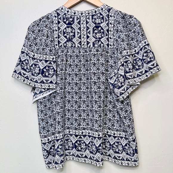 Sea NY Mosaic Patchwork Tile Geo Floral Print Ombré Tassel Silk Boho Blouse Top - Picture 3 of 11